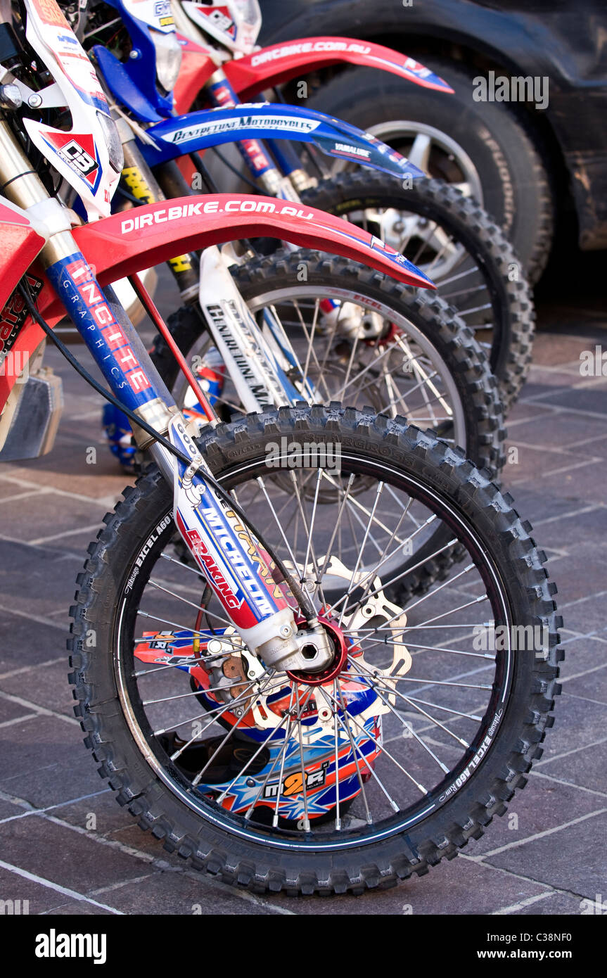 Rally dirt bike, Australasian Safari Rally 2008, Forrest Place, Perth, Western Australia Foto Stock