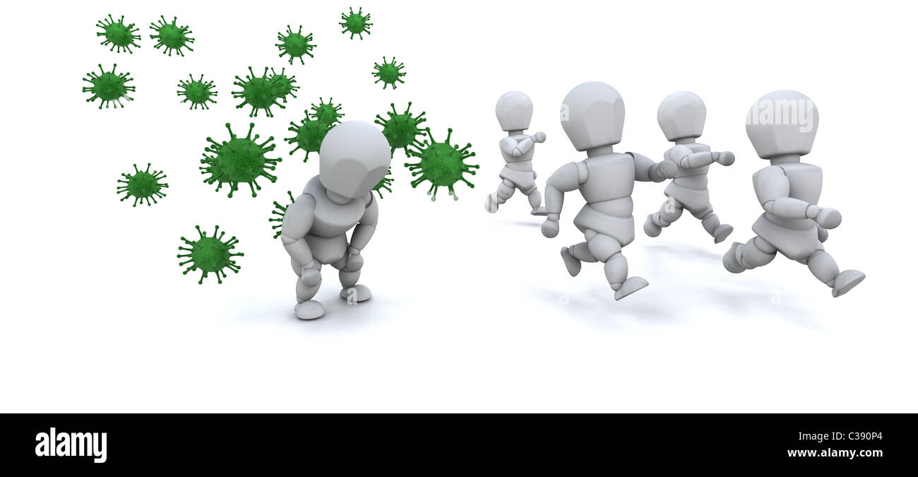 3D render di uomini circondato da batteri Foto Stock