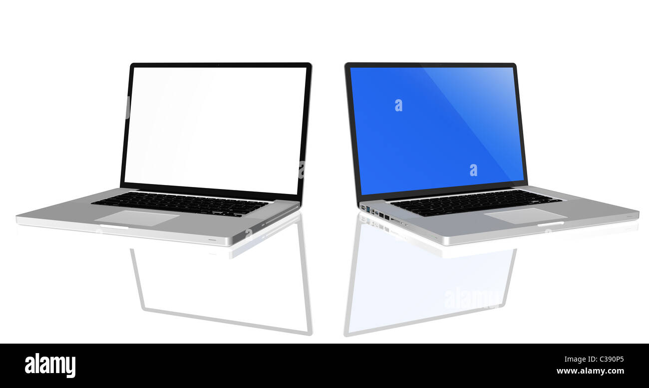 Alta qualità di rendering grigio high-end di computer laptop con schermo bianco Foto Stock