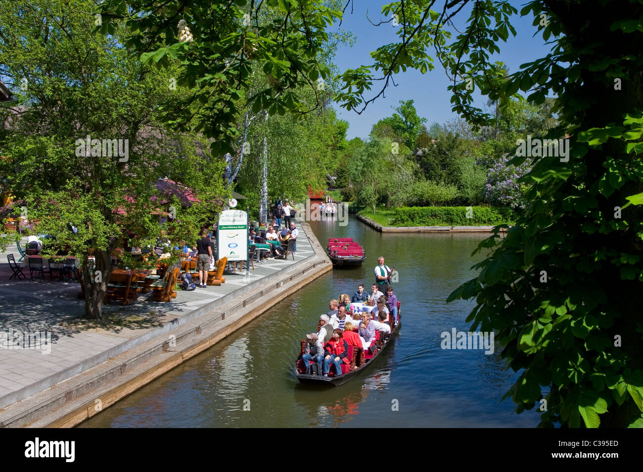 Luogo di sbarco in Lehde, Spreewald, Brandeburgo, Germania, Europa Foto Stock