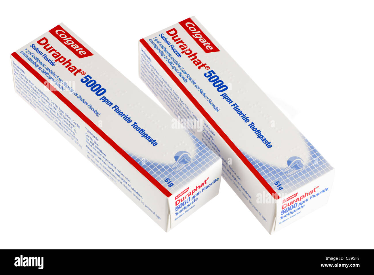 Due boxed 51 grammo tubi di Colgate Duraphat 5000ppm dentifricio al fluoro Foto Stock