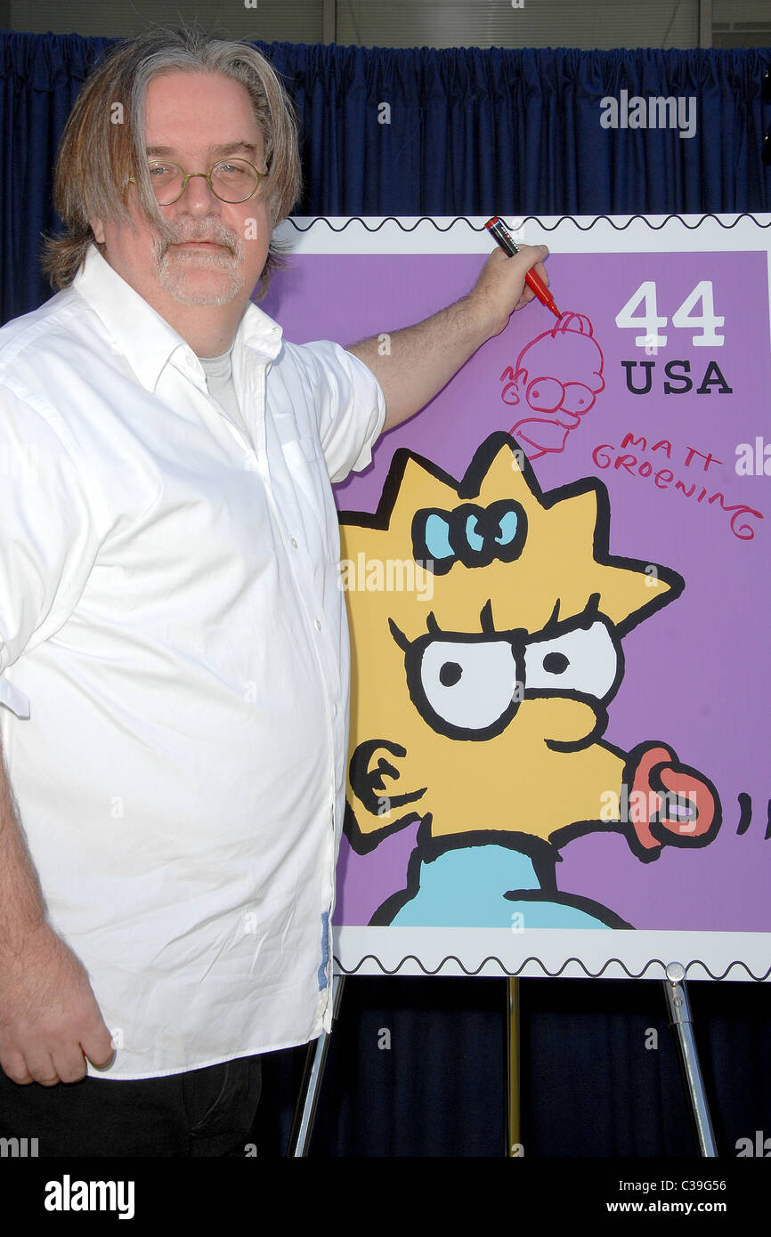 Matt Groening creatore di "The Simpsons' timbri di The Simpsons caratteri sono svelata al Fox Studios durante una dedizione Foto Stock