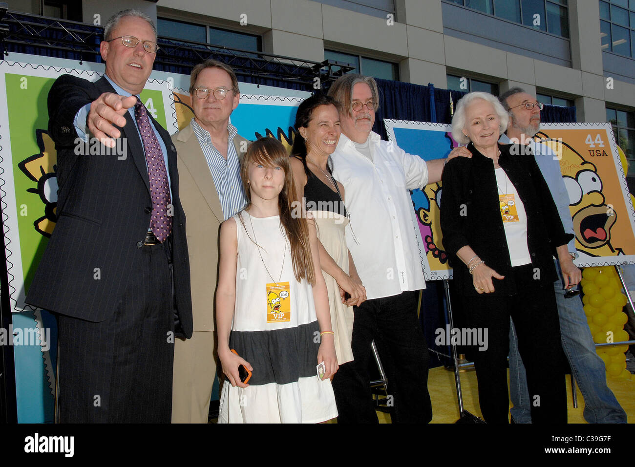 Matt Groening creatore di "The Simpsons', produttore esecutivo James L. Brooks e familiari timbri di The Simpsons caratteri sono Foto Stock