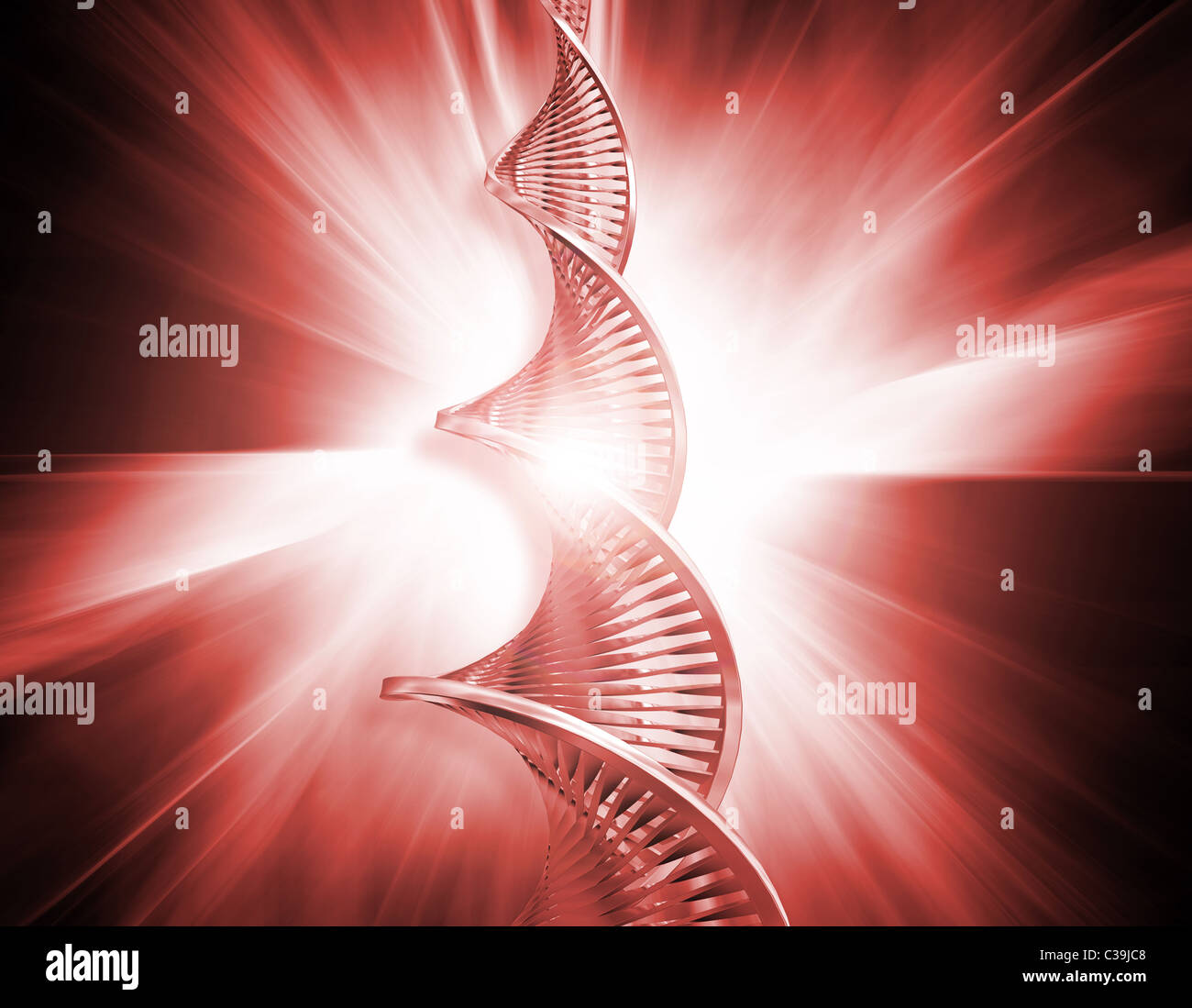 Filamenti di DNA su abstract blur sullo sfondo Foto Stock