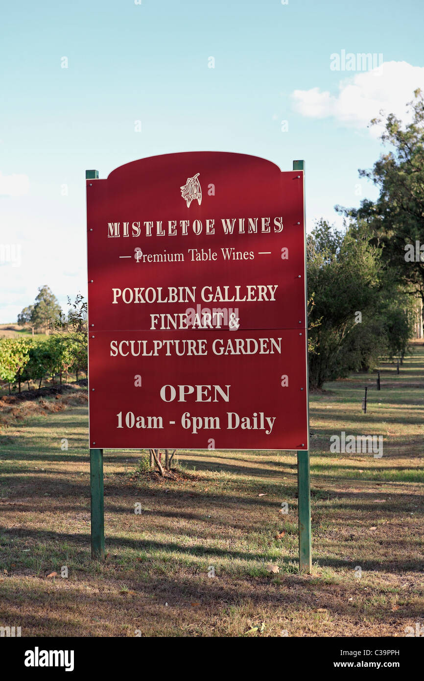 Segno a vini di vischio, Pokolbin, la Hunter Valley, Nuovo Galles del Sud, Australia Foto Stock
