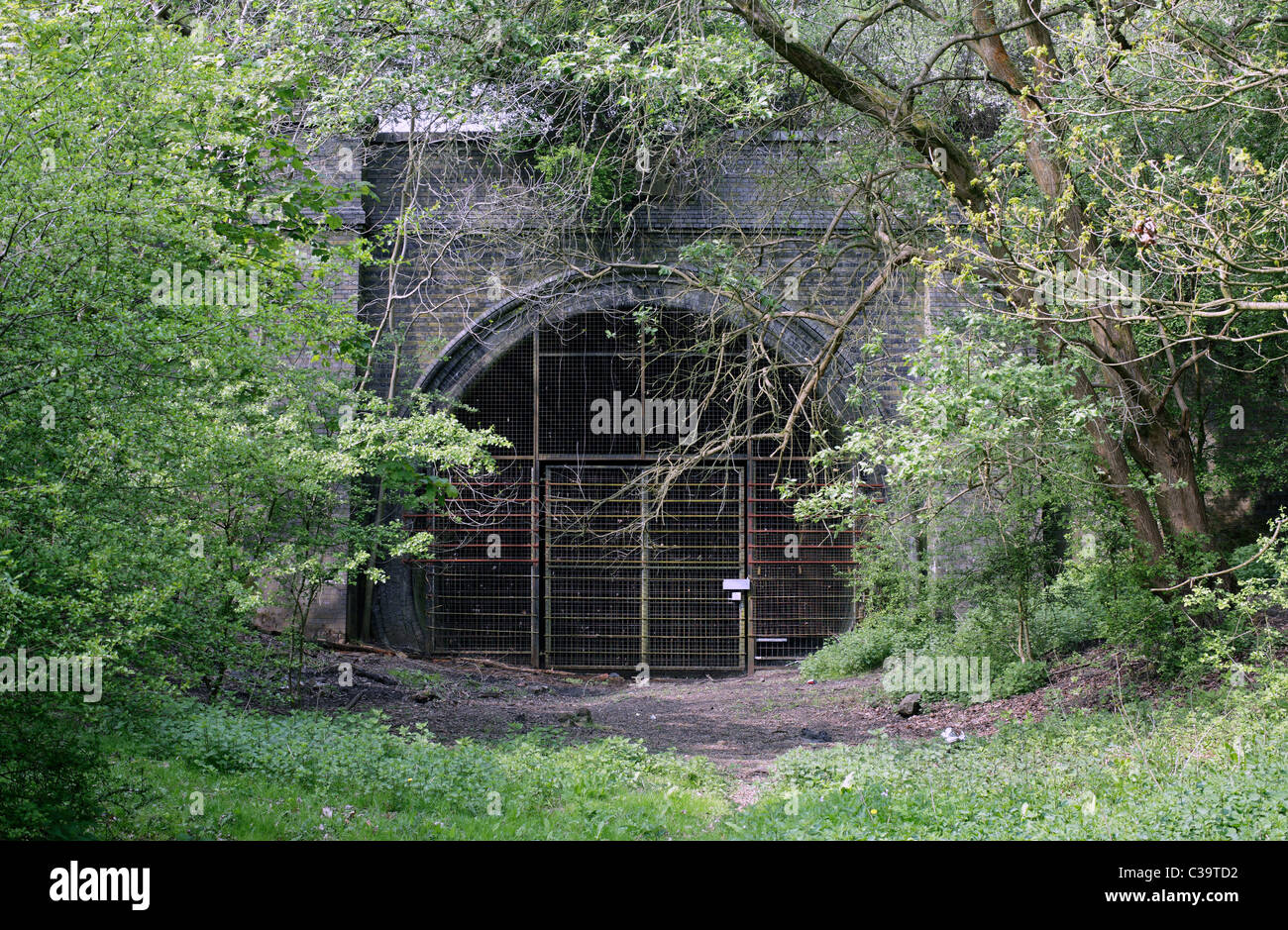 Il portale sud del Catesby Tunnel chiuso sulla ex Grande linea ferroviaria centrale dismessa vicino Daventry, Northants. Foto Stock