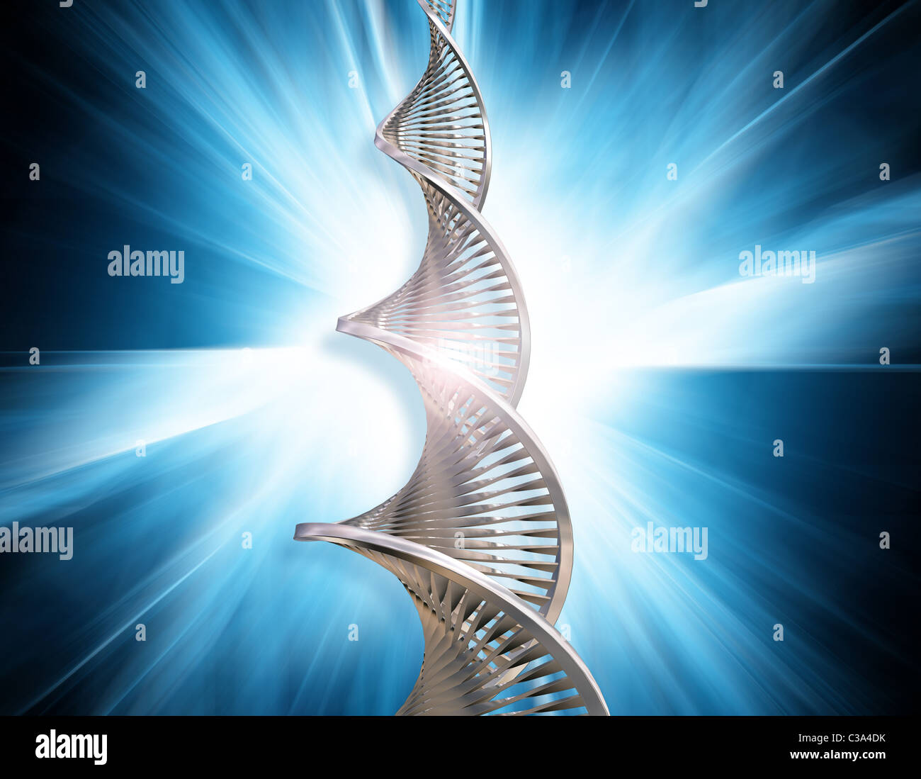 Filamenti di DNA su abstract blur sullo sfondo Foto Stock