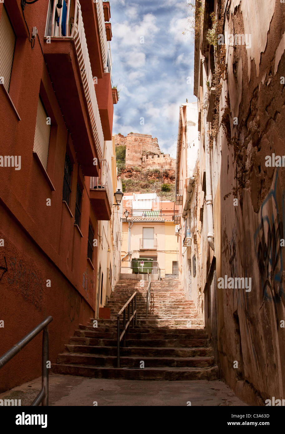 Sagunto è un antica città nella parte orientale della Spagna. Vista sul Castello di Sagunto. Foto Stock