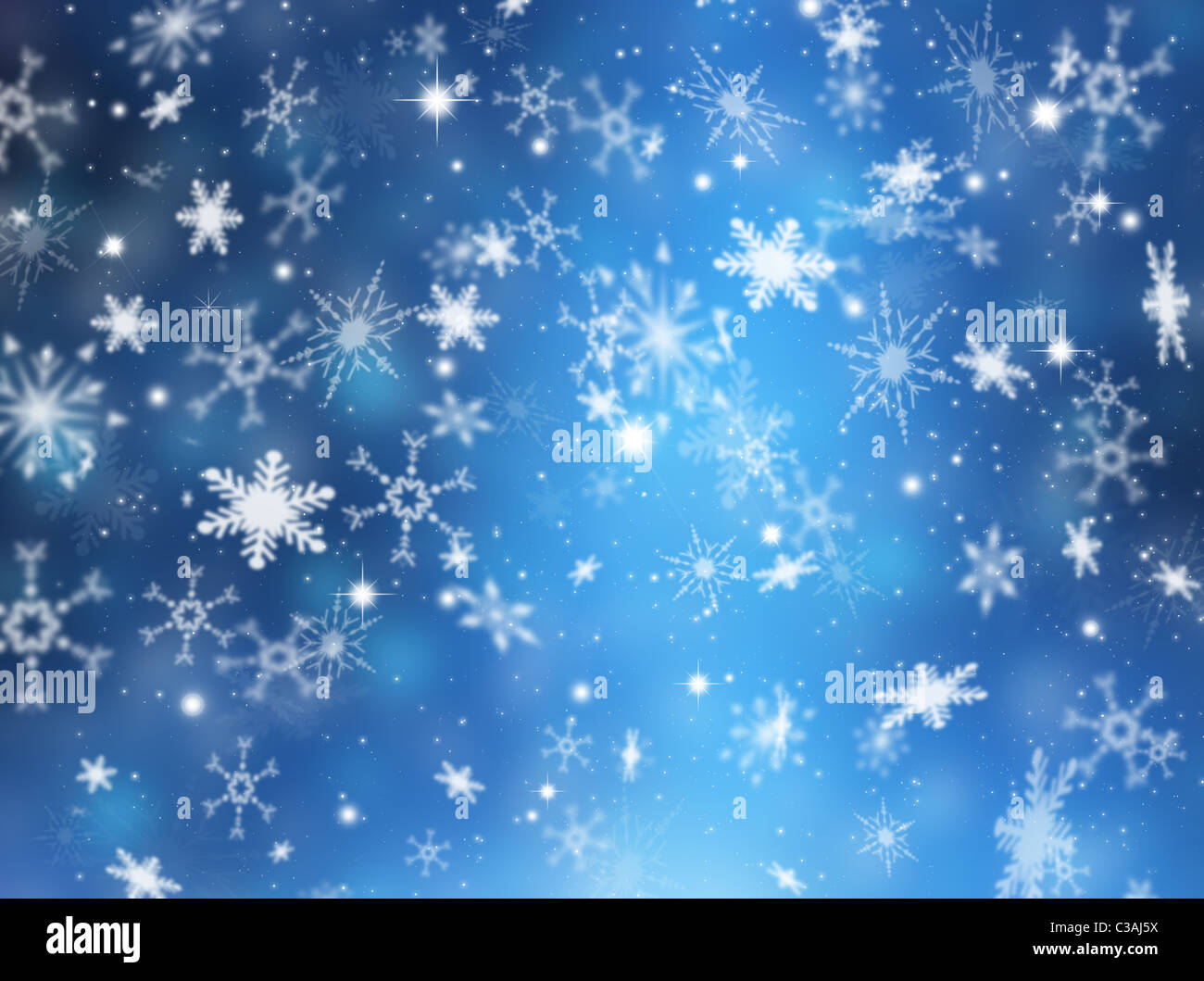 Sfondo di Natale con i fiocchi di neve e stelle Foto Stock