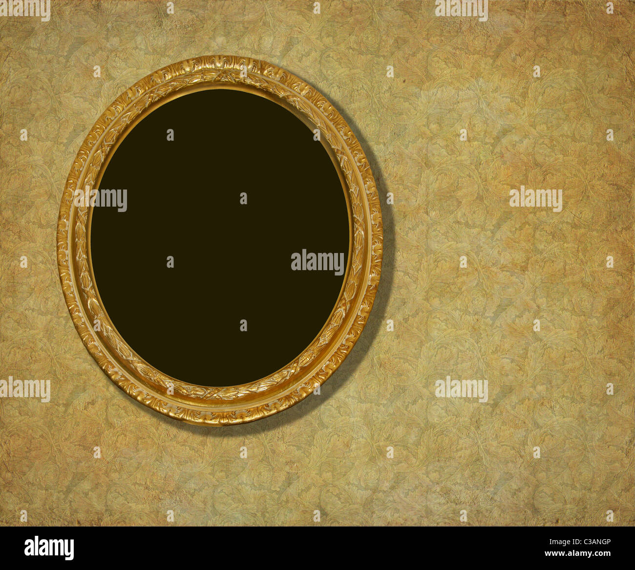 Cornice dorata su carta da parati vintage Foto Stock