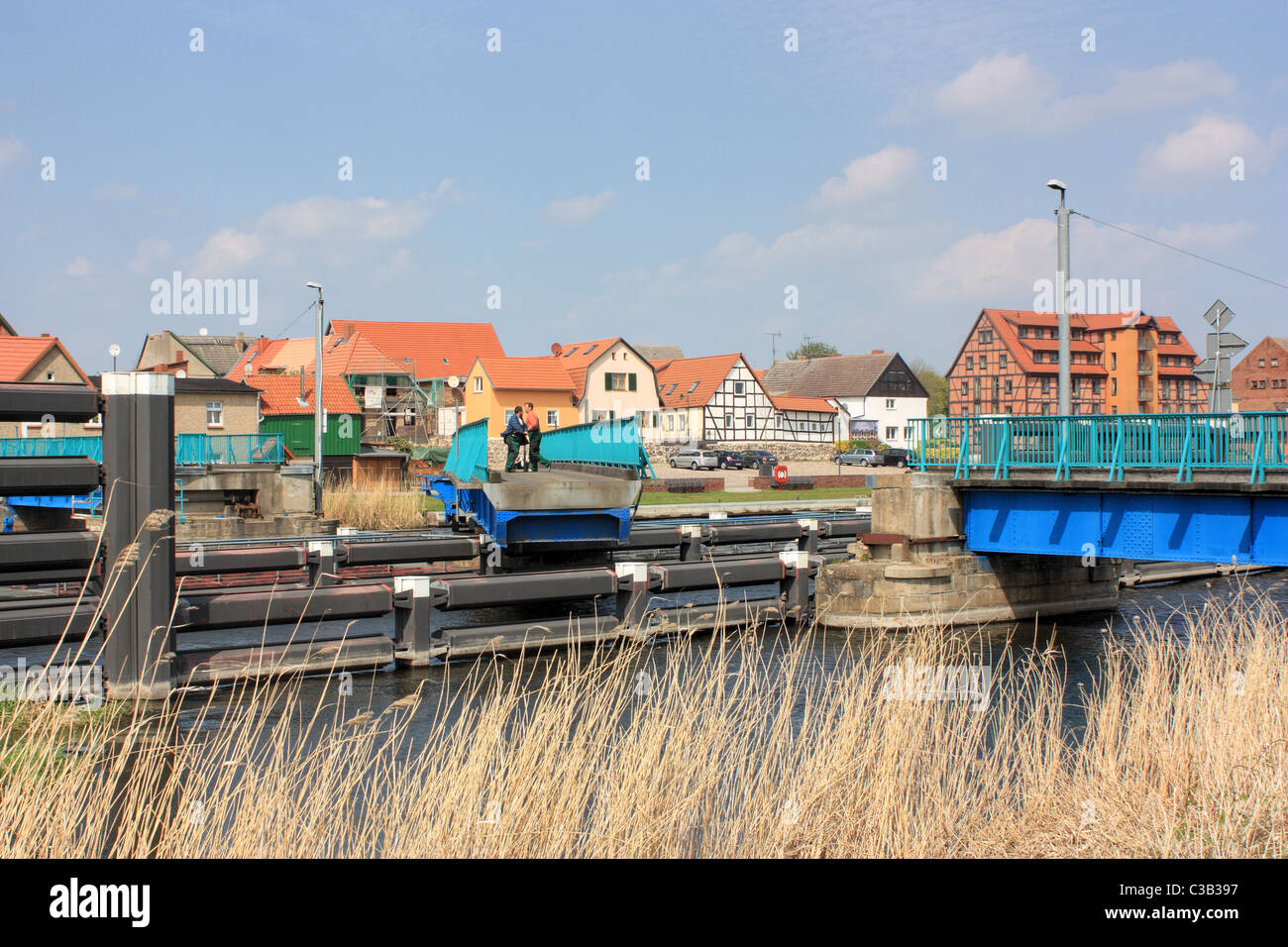 A mano ponte girevole, Loitz, Germania Foto Stock
