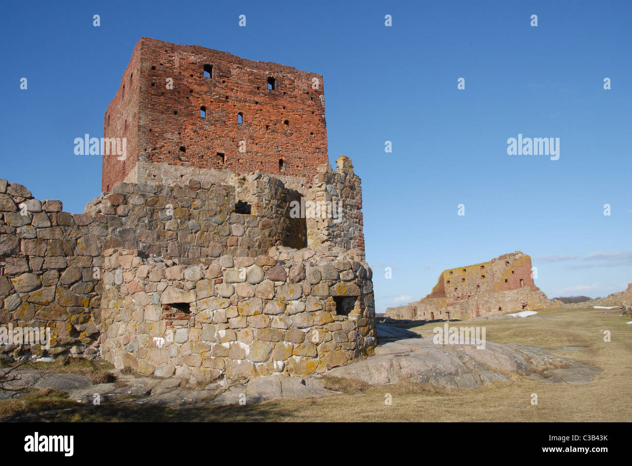 Il castello di Hammarshus su il danese del mar Baltico isola di Bornholm era presumibilmente una volta l'Europa settentrionale il più grande castello Foto Stock