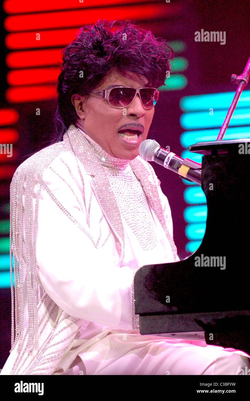 Little Richard suona presso l' effetto domino, un concerto tributo al musicista Fats Domino a New Orleans Arena di New Orleans, Foto Stock