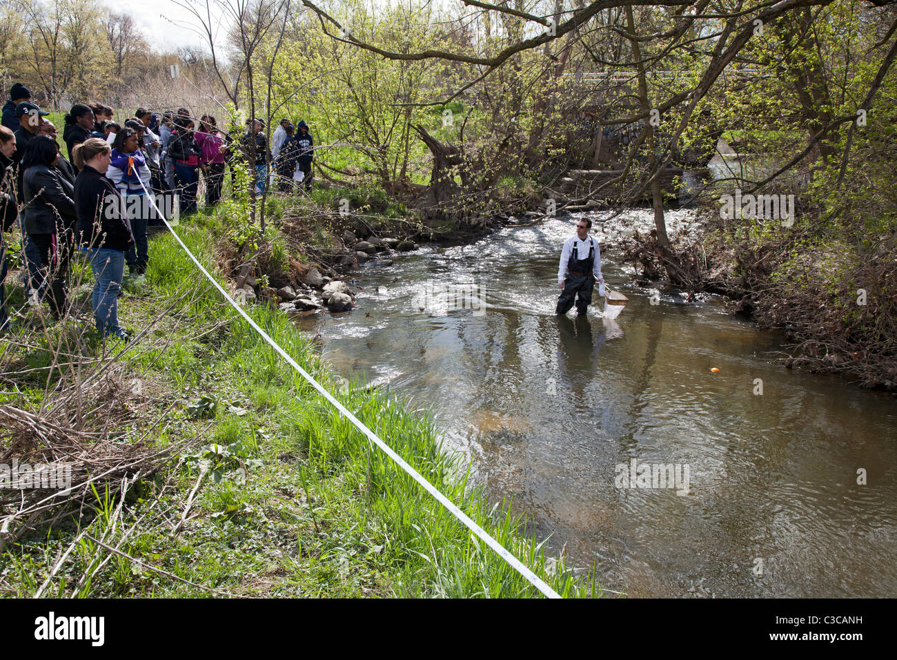 Gli studenti lo studio dell'ecologia del fiume Foto Stock