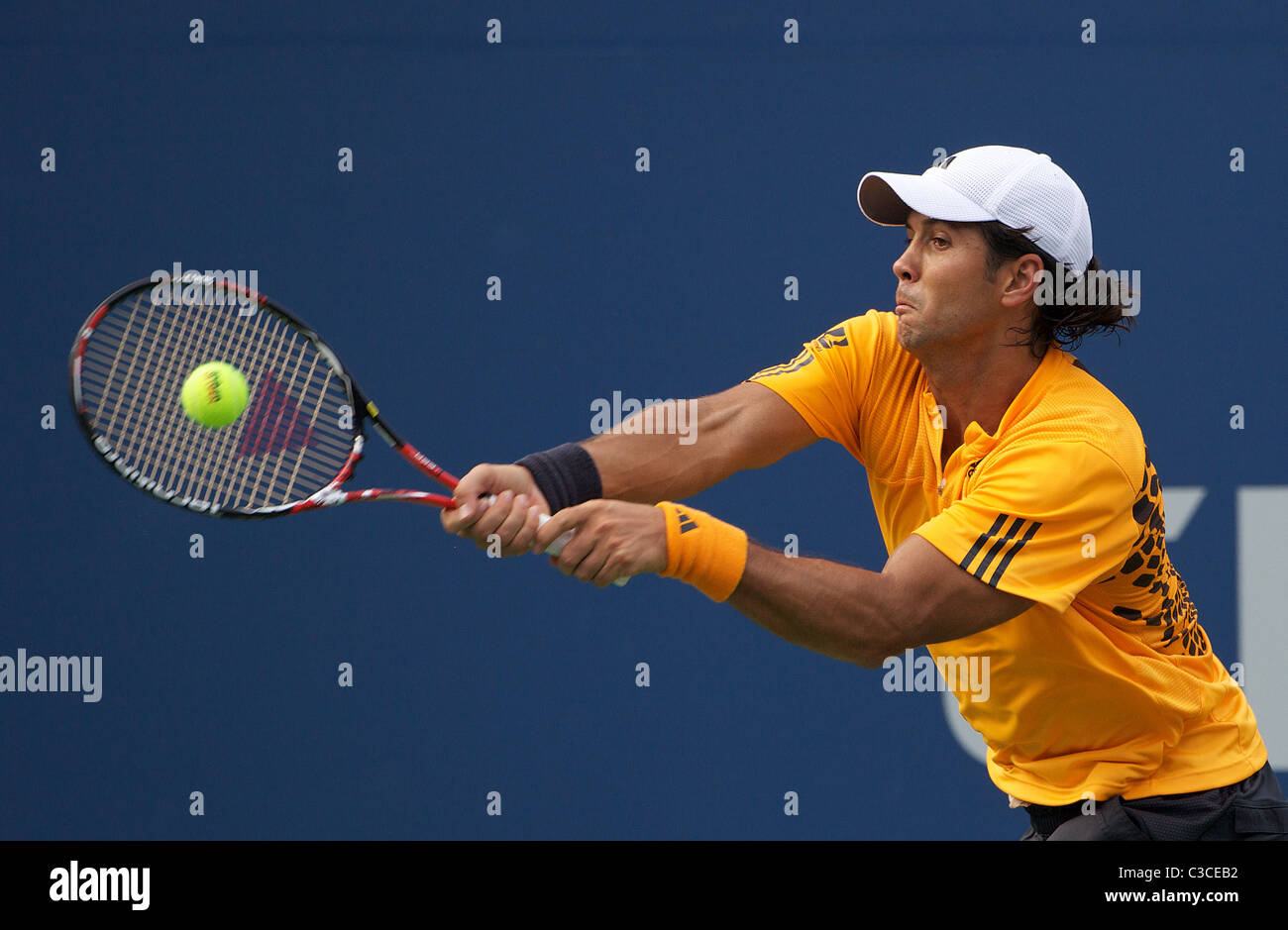 Novak Djokovic, Serbia, in azione a US Open Tennis Tournament a Flushing Meadows, New York, Stati Uniti d'America. Foto Stock