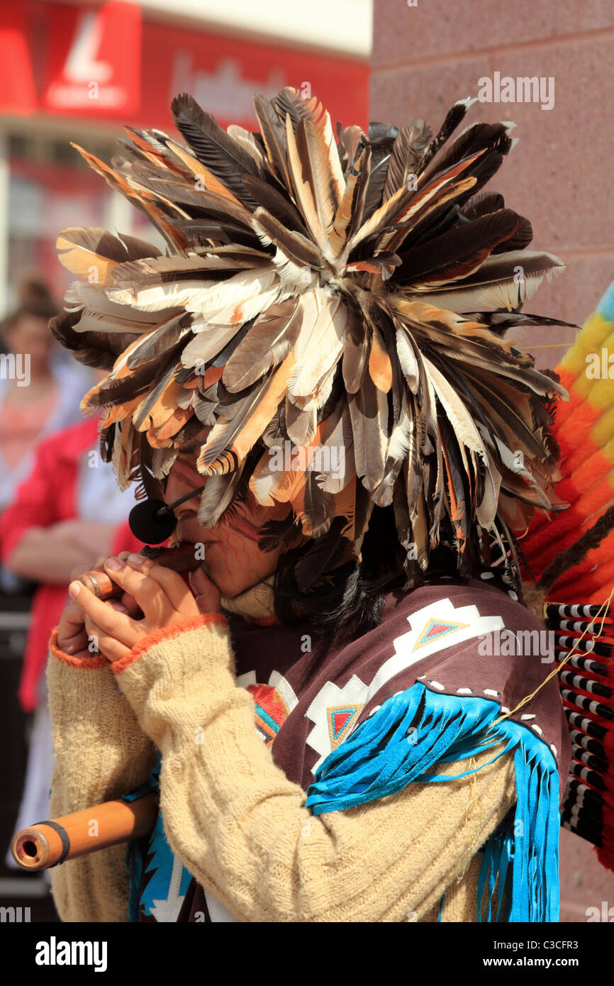 Nativi Messicani Indiani musicista di strada Blackpool Foto Stock