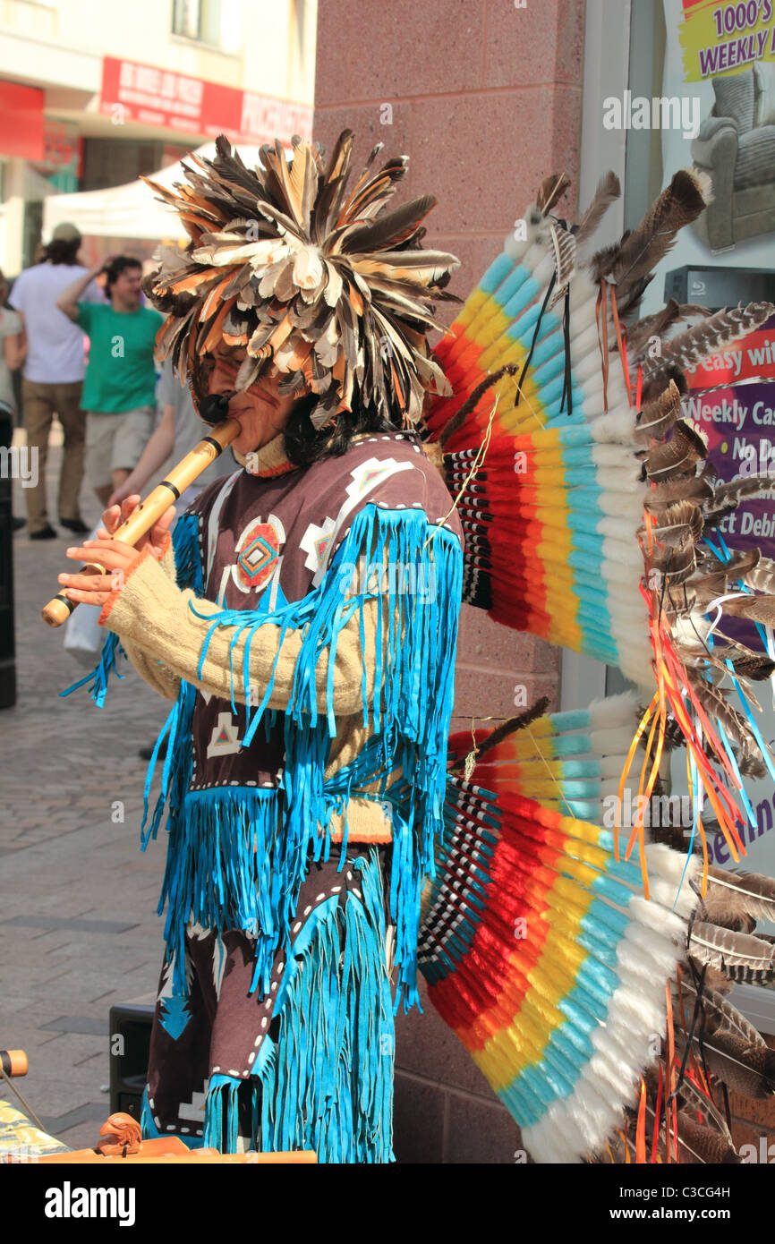 Nativi Messicani Indiani musicista di strada Blackpool Foto Stock