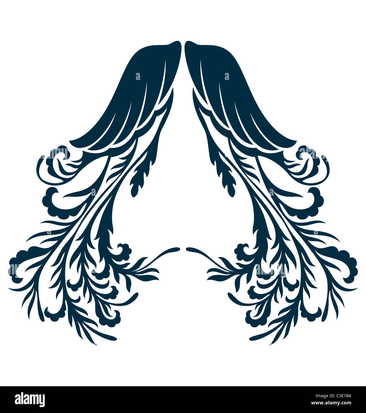 Un ali decorativo decorato con fiori e foglie in forma organica. Foto Stock