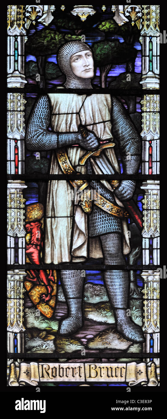 Victorian vetrata raffigurante Robert the Bruce, King's Lynn, Norfolk, Inghilterra Foto Stock