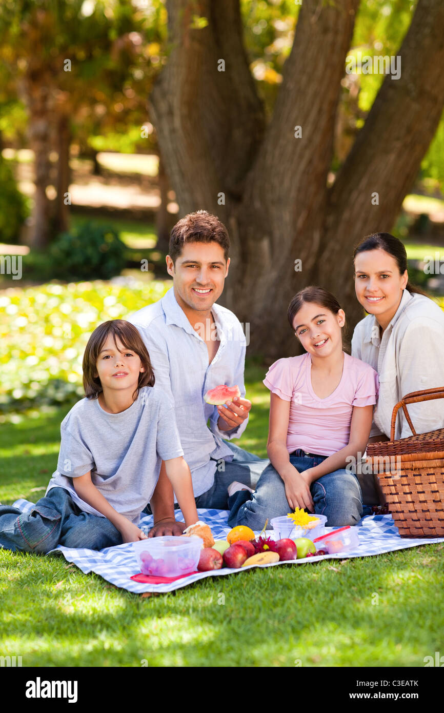 Gioiosa famiglia picnic nel parco Foto Stock