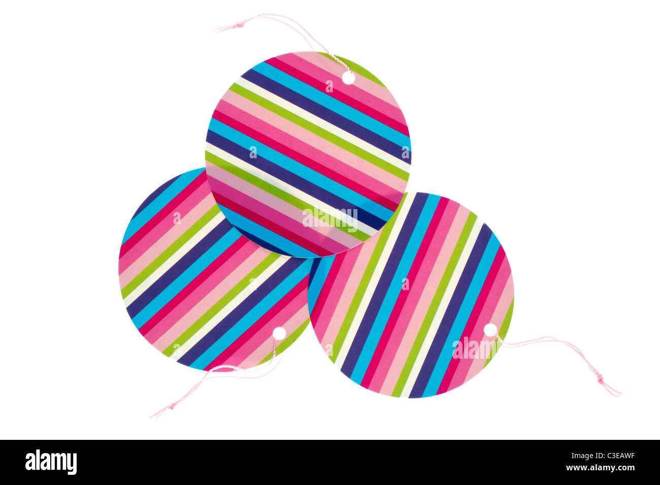 Tre Striped Multicolore tag regalo Foto Stock