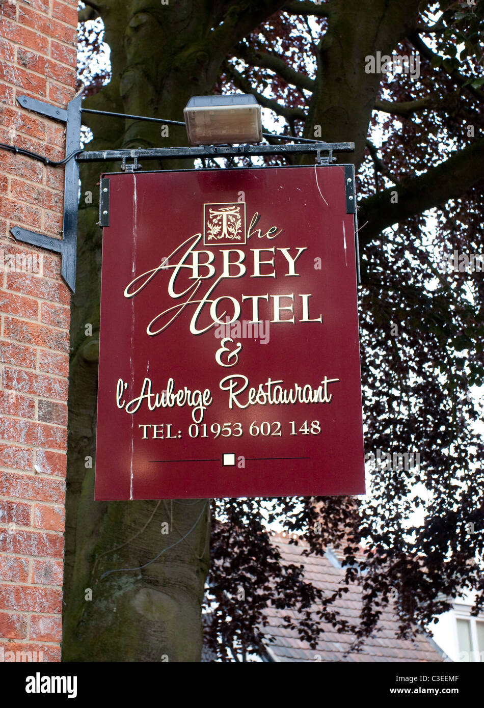 Segno per il Abbey Hotel in Wymondham, Norfolk Foto Stock