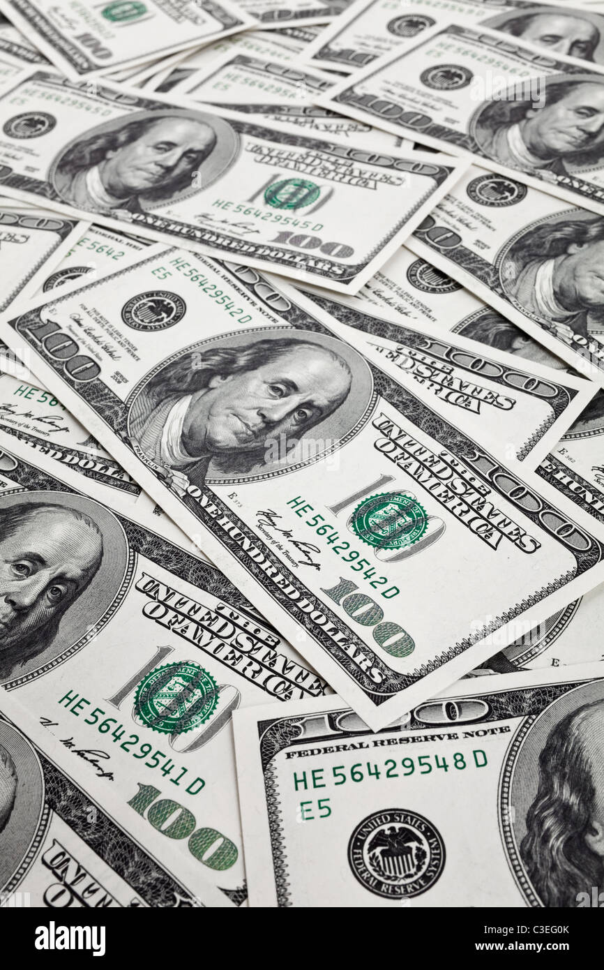 Centinaia di fatture del dollaro per lo sfondo Foto Stock