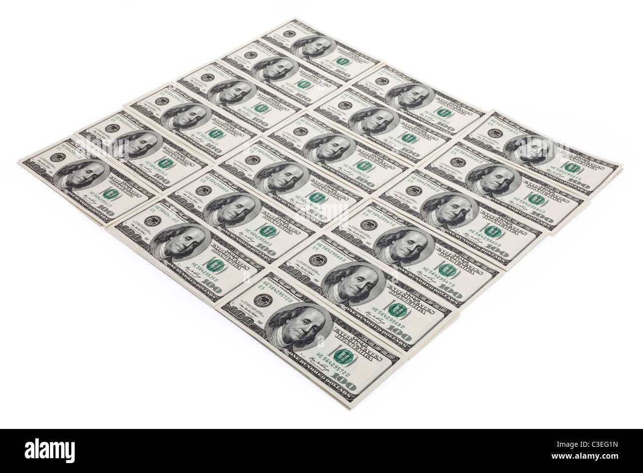 Centinaia di nuove fatture del dollaro per lo sfondo Foto Stock