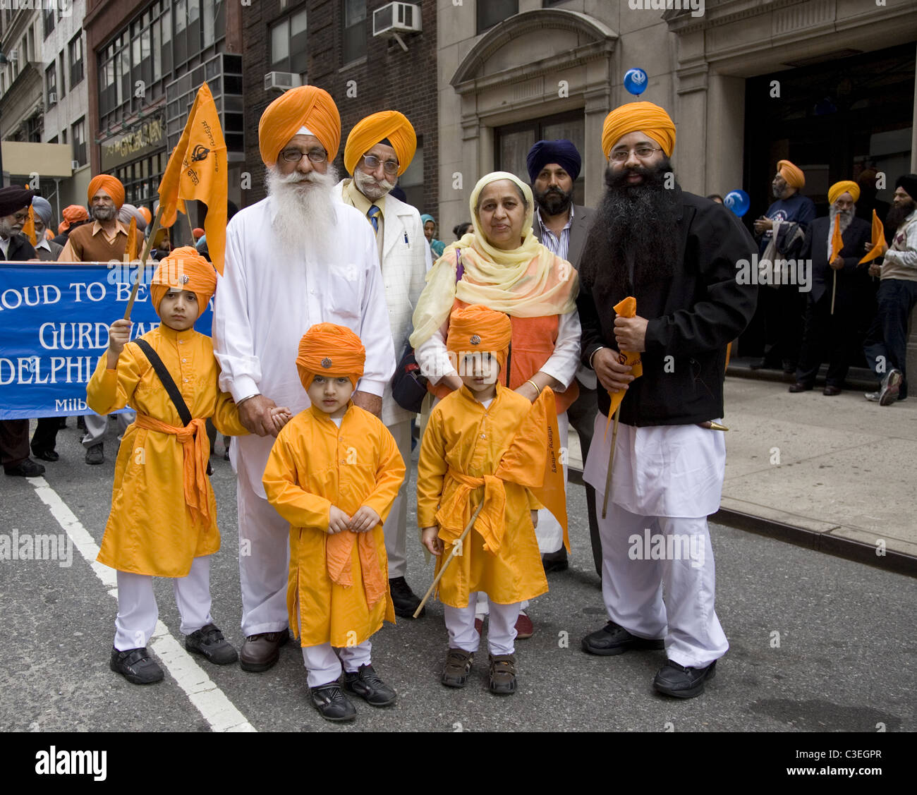 Annuale parata Sikh lungo Madison Avenue in New York City. Foto Stock