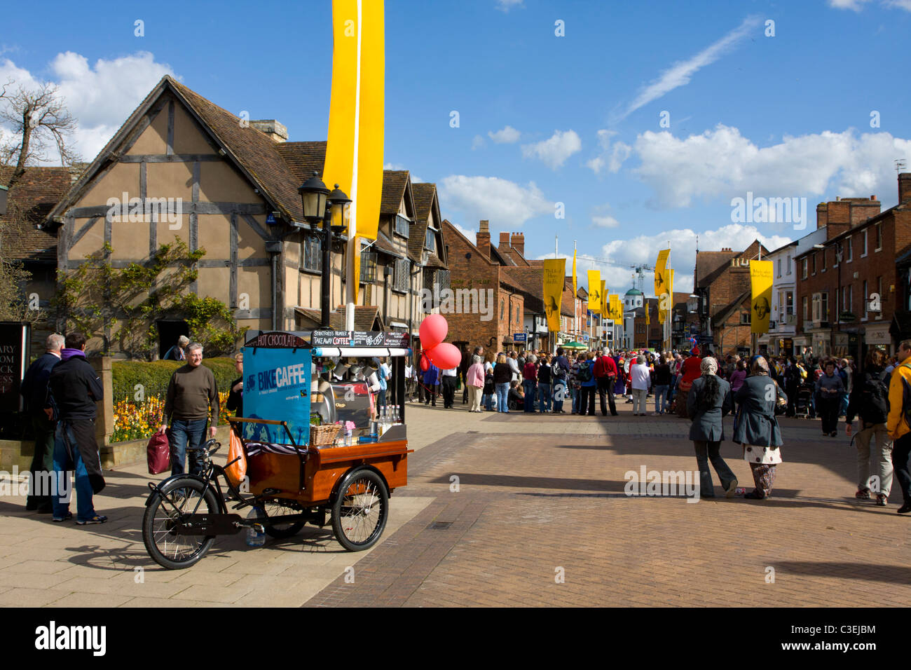 Henley Street e al luogo di nascita di Shakespeare Stratford-upon-Avon Warwickshire, Regno Unito Foto Stock