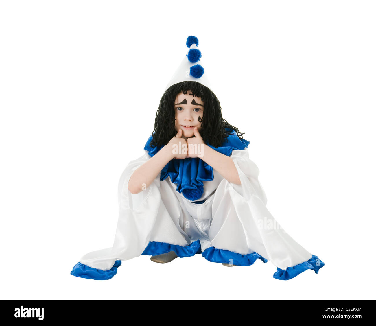 Bambino in costume Pierrot isolati su sfondo bianco Foto stock - Alamy