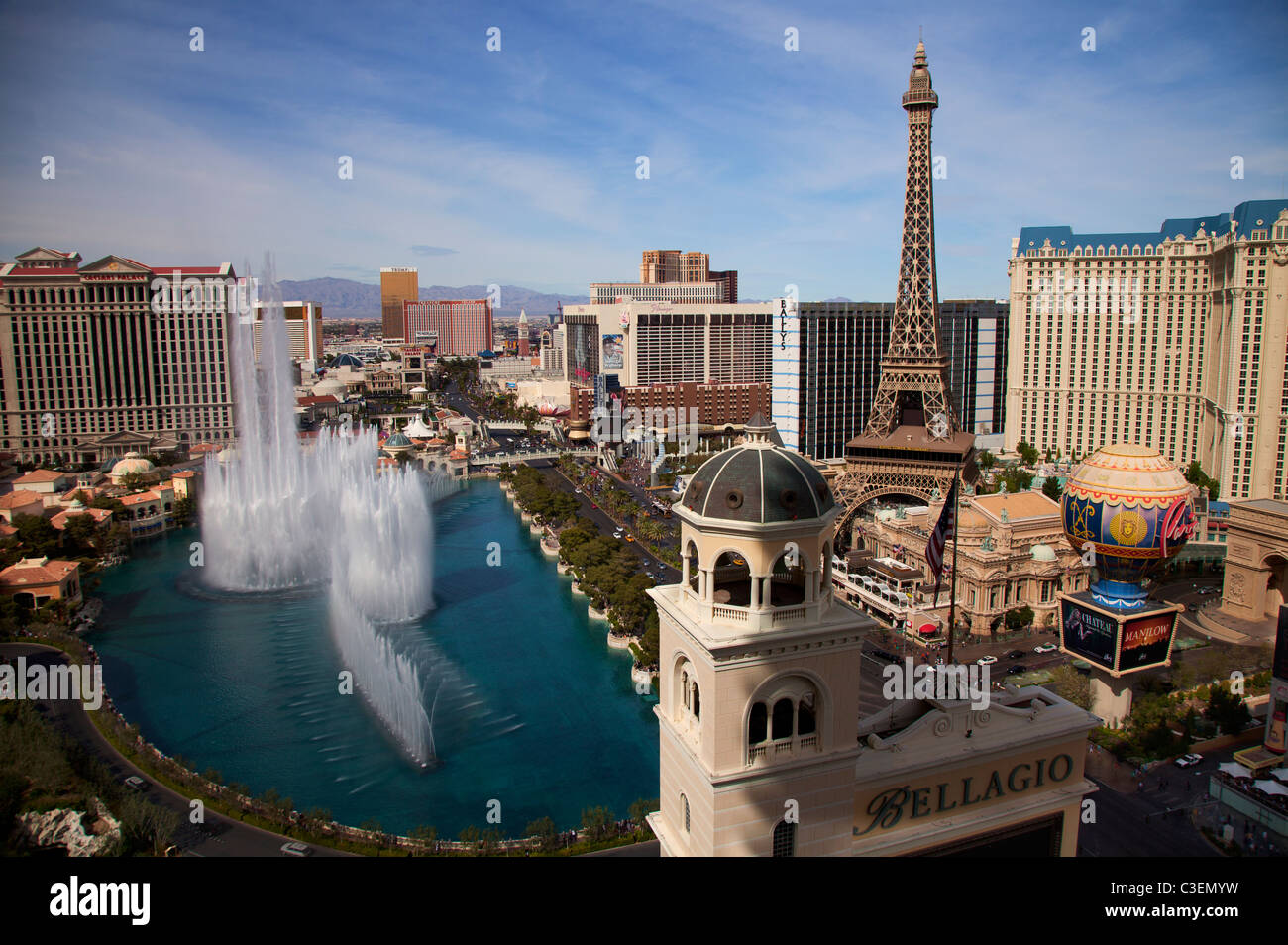 Vista del Bellagio Fountain, Las Vegas, Nevada. Foto Stock