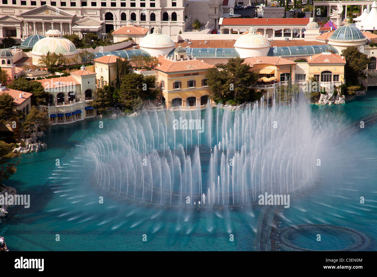 Vista del Bellagio Fountain, Las Vegas, Nevada. Foto Stock