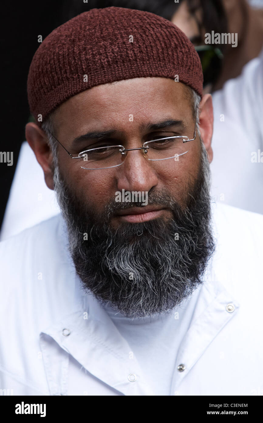 Musulmani contro crociate (MAC), fondata da Anjem Choudary, tenere una veglia di preghiera per Osama Bin Laden al di fuori dell'ambasciata statunitense Foto Stock