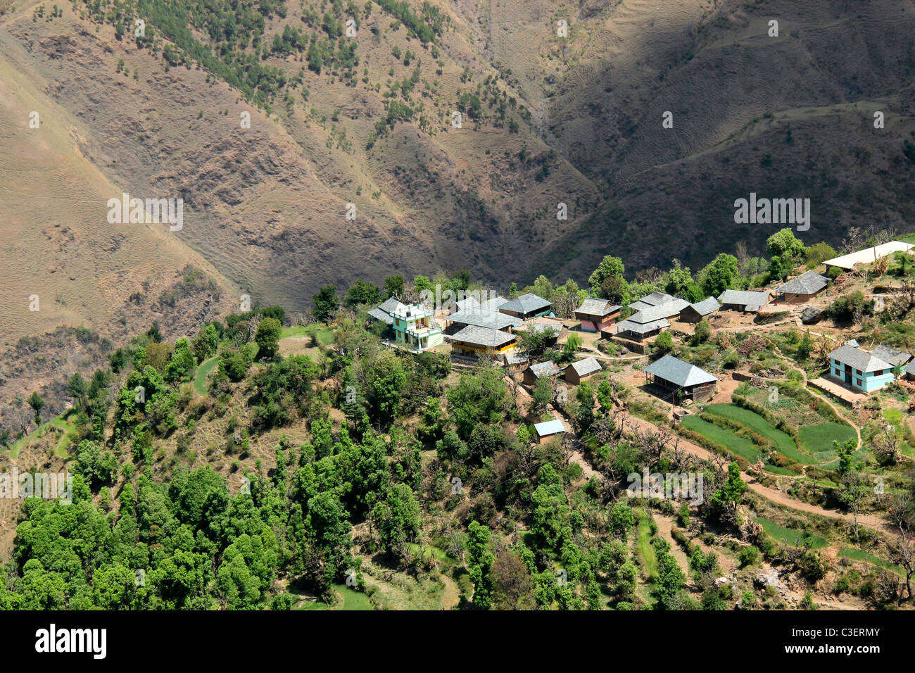 Una vista di una zona rurale in Manali, Himachal Pradesh, India, Foto Stock