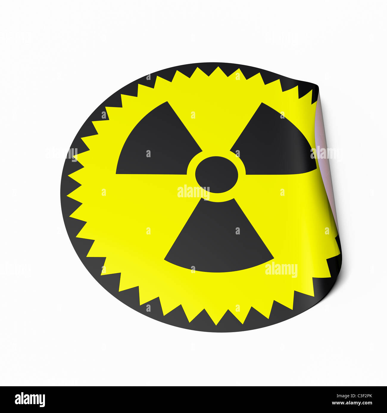 Immagine ad alta risoluzione di un adesivo con il simbolo radioattivo. Immagine concettuale per il nucleare o il rischio nucleare. Foto Stock