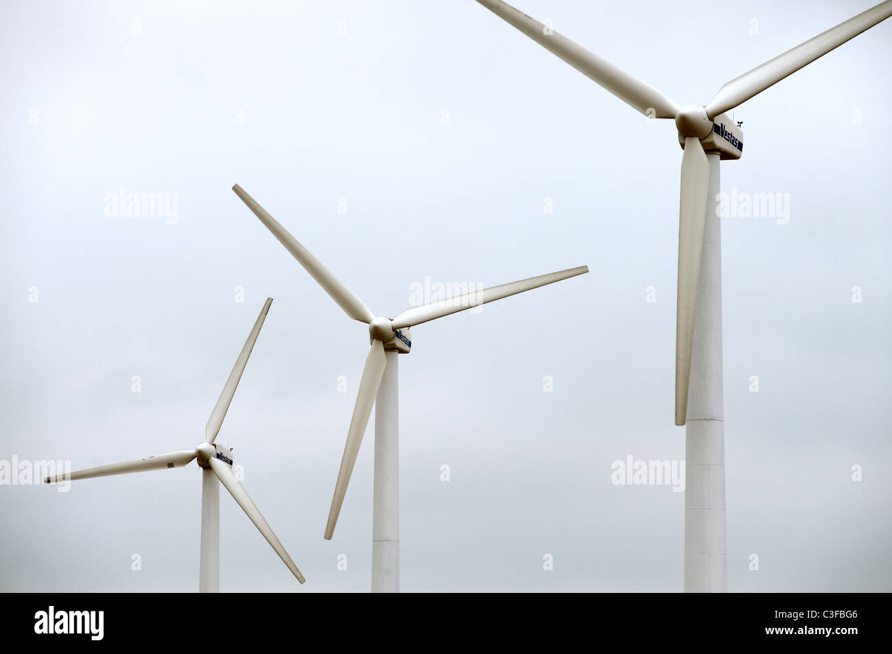 Vestas 2,25kW turbine eoliche, la generazione di energia elettrica in corrispondenza di una per centrali eoliche nel Regno Unito. Foto Stock