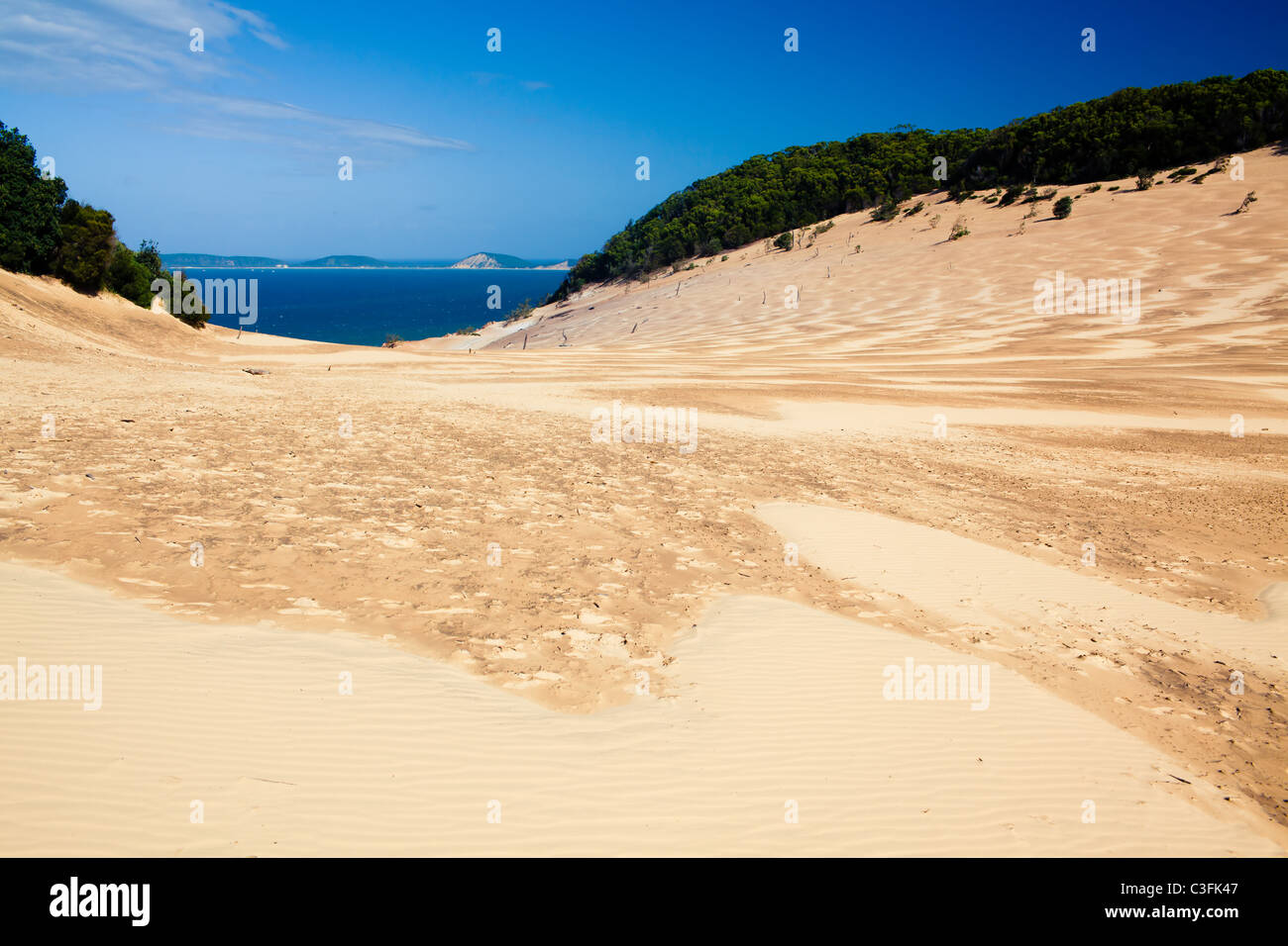 Incredibile Carlo soffiatura di sabbia a Rainbow Beach Foto Stock
