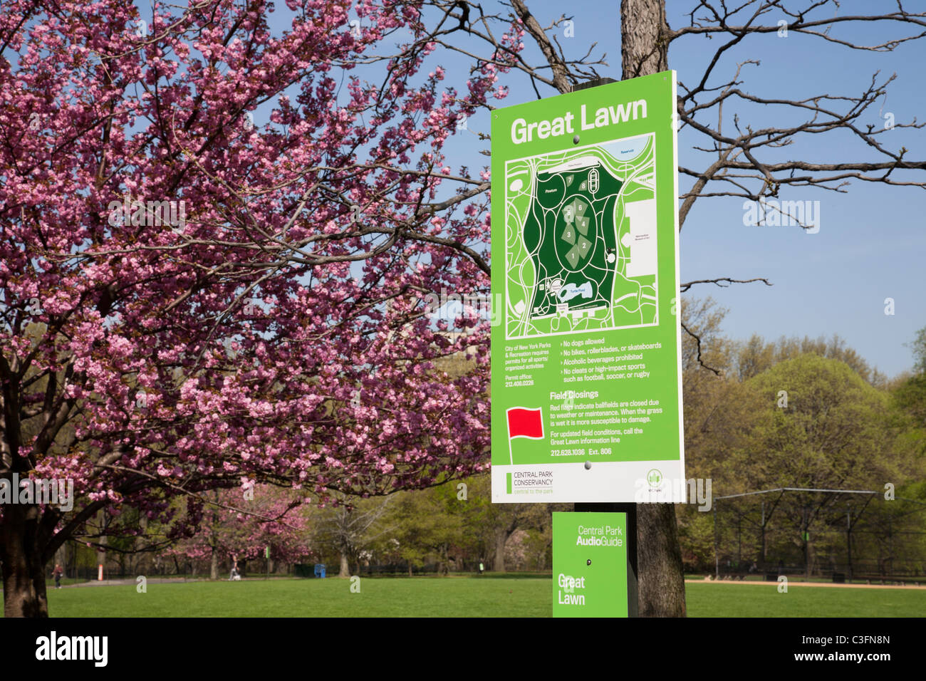 Grande prato segno, primavera, al Central Park di New York Foto Stock