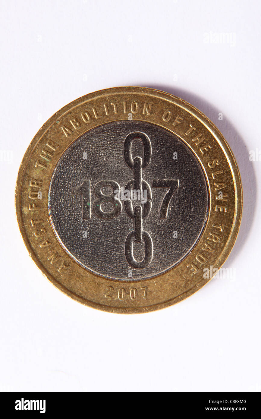Una edizione speciale British due pound coin segna il bicentenario dell abolizione della schiavitù. Foto Stock