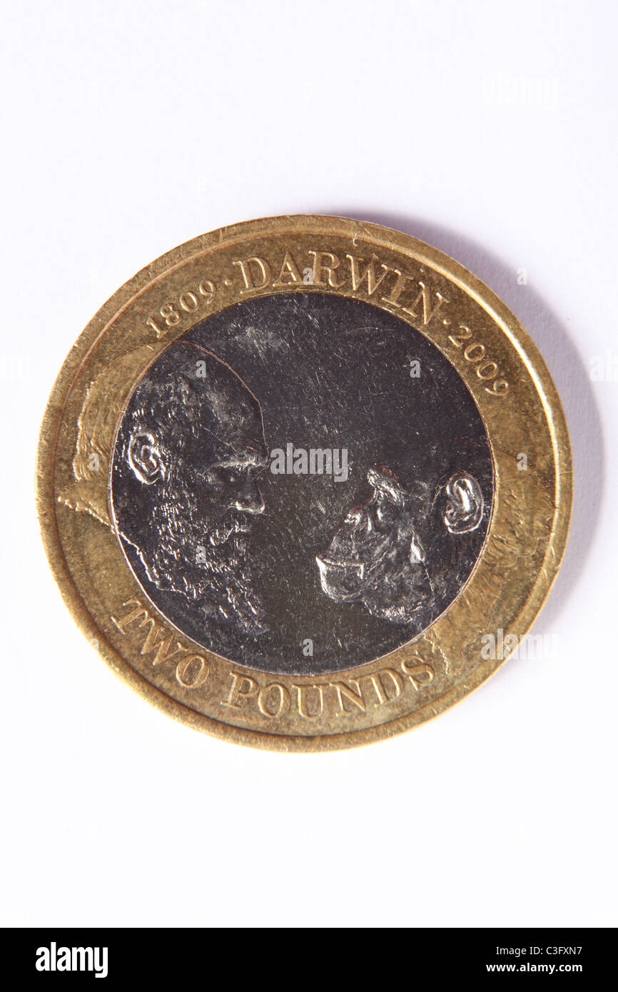 Una edizione speciale British due pound coin segna il bicentenario di Charles Darwin la nascita. Foto Stock