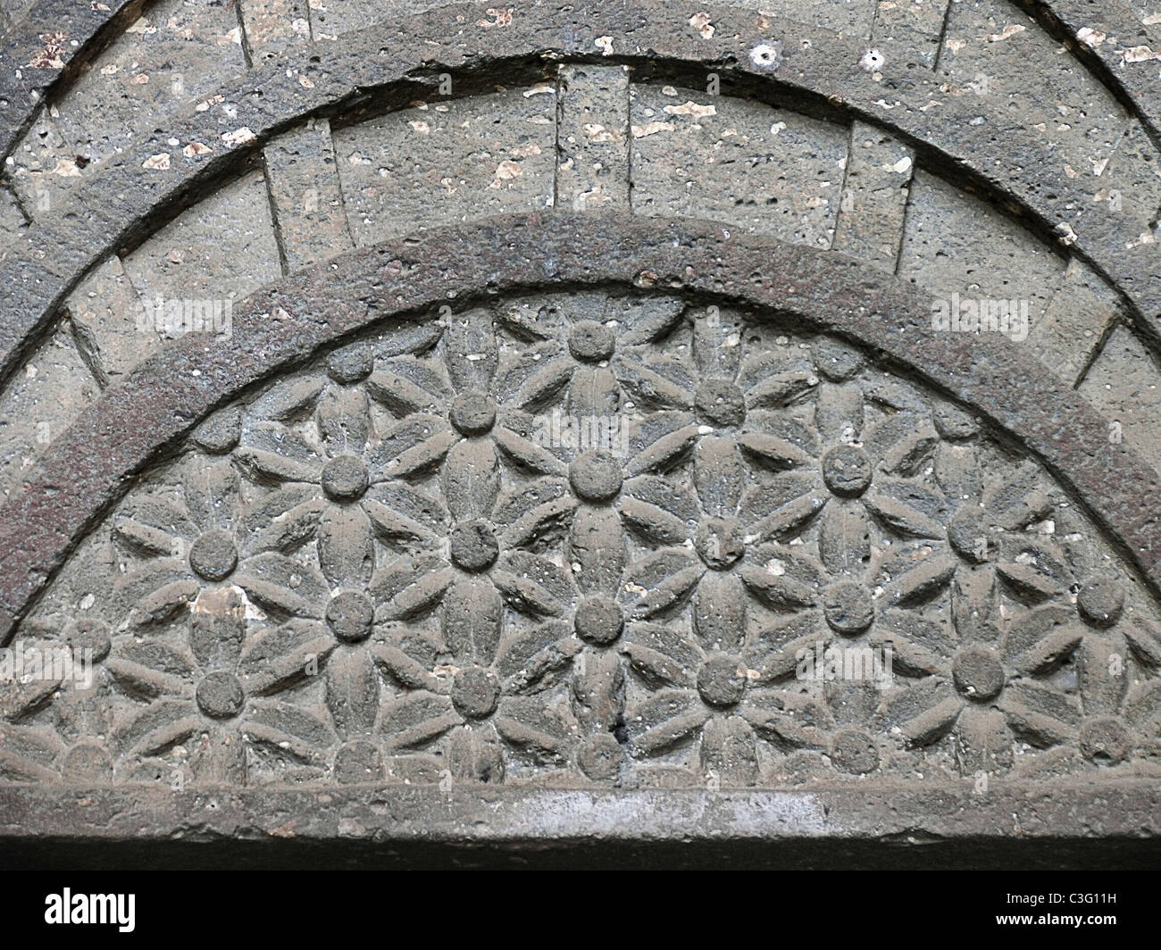 Il carving a Bedsa grotte buddista, 1000 anni, Bedsa, Maharashtra, India Foto Stock