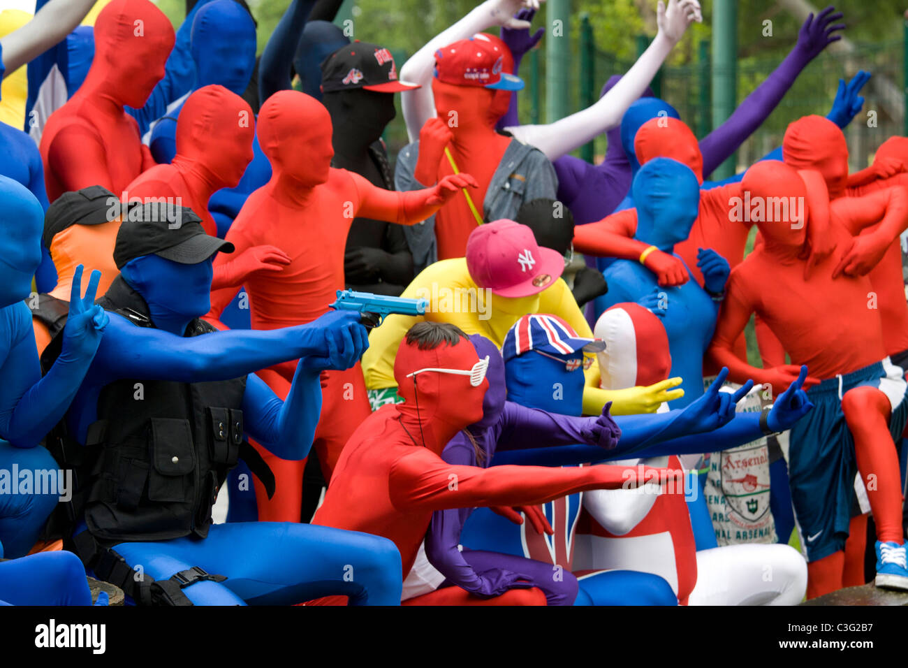 Morphsuit sfida a Drayton Manor Park, il Tamworth, Staffordshire. Foto Stock