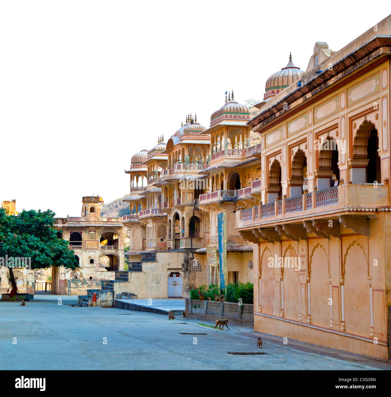 Decor indiano tempio con balconi e tomi Foto Stock