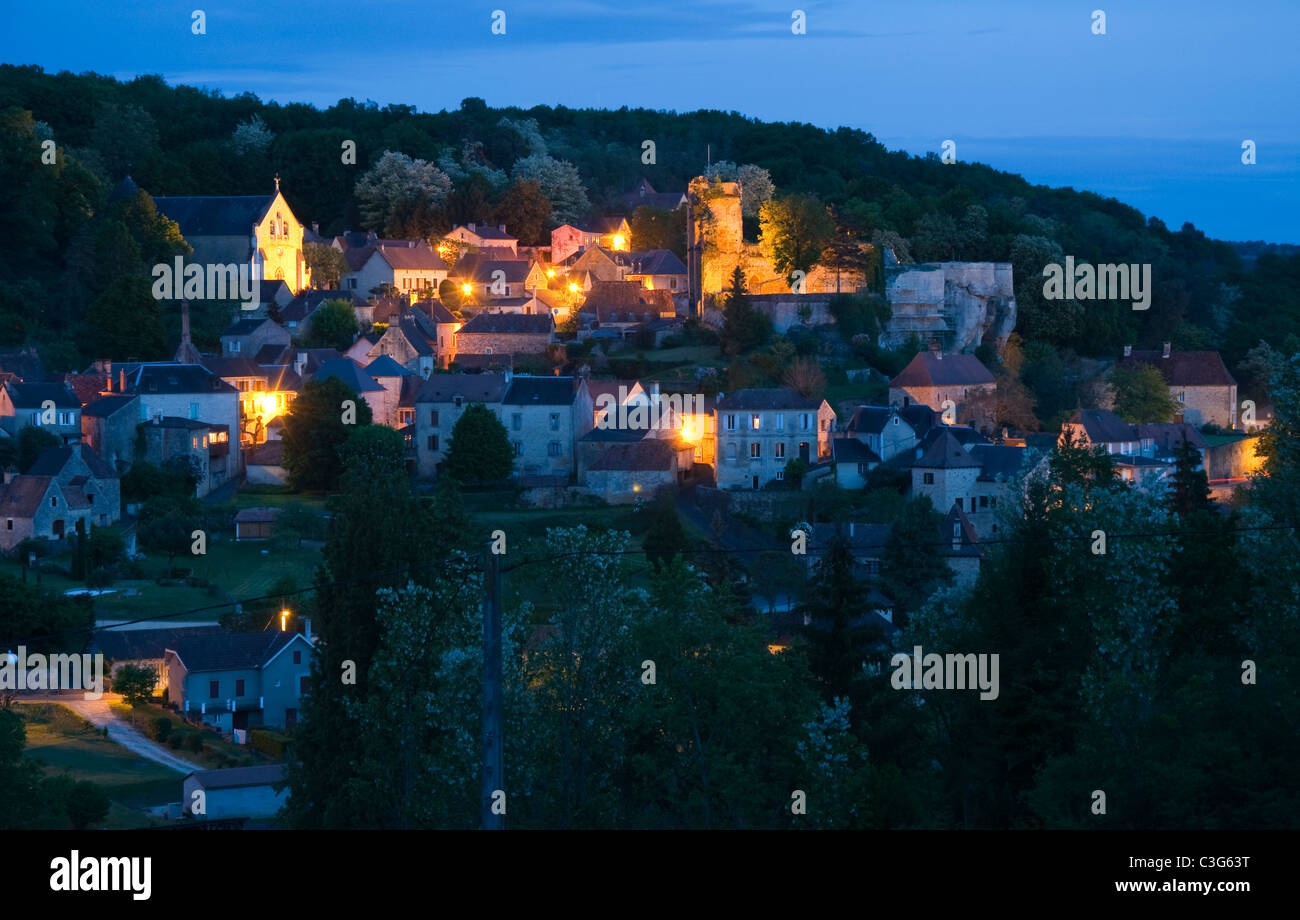 Tempo di notte nel villaggio di Carlux, Dordogne Francia UE Foto Stock