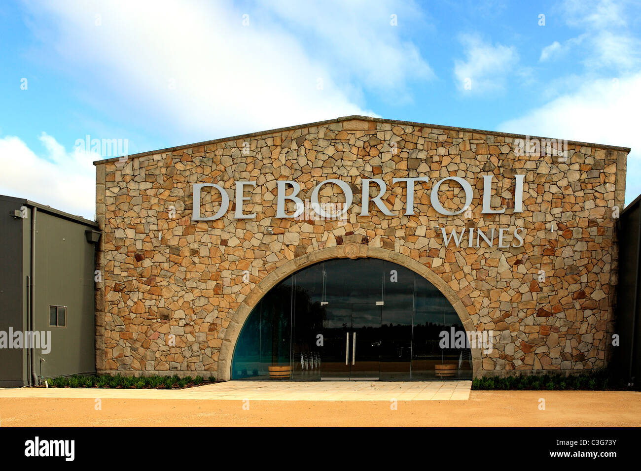 Segno di ingresso alla cantina porta. De Bortoli Vini, Pokolbin, la Hunter Valley, Nuovo Galles del Sud, Australia Foto Stock