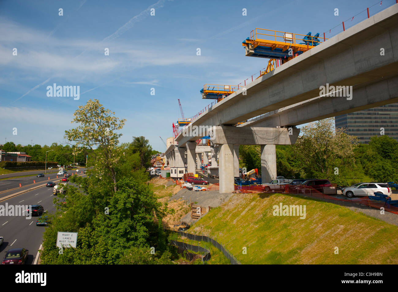 Mass Transit Light Rail in costruzione presso Tysons Corner Virginia VA trasporto pubico alla metropolitana Foto Stock