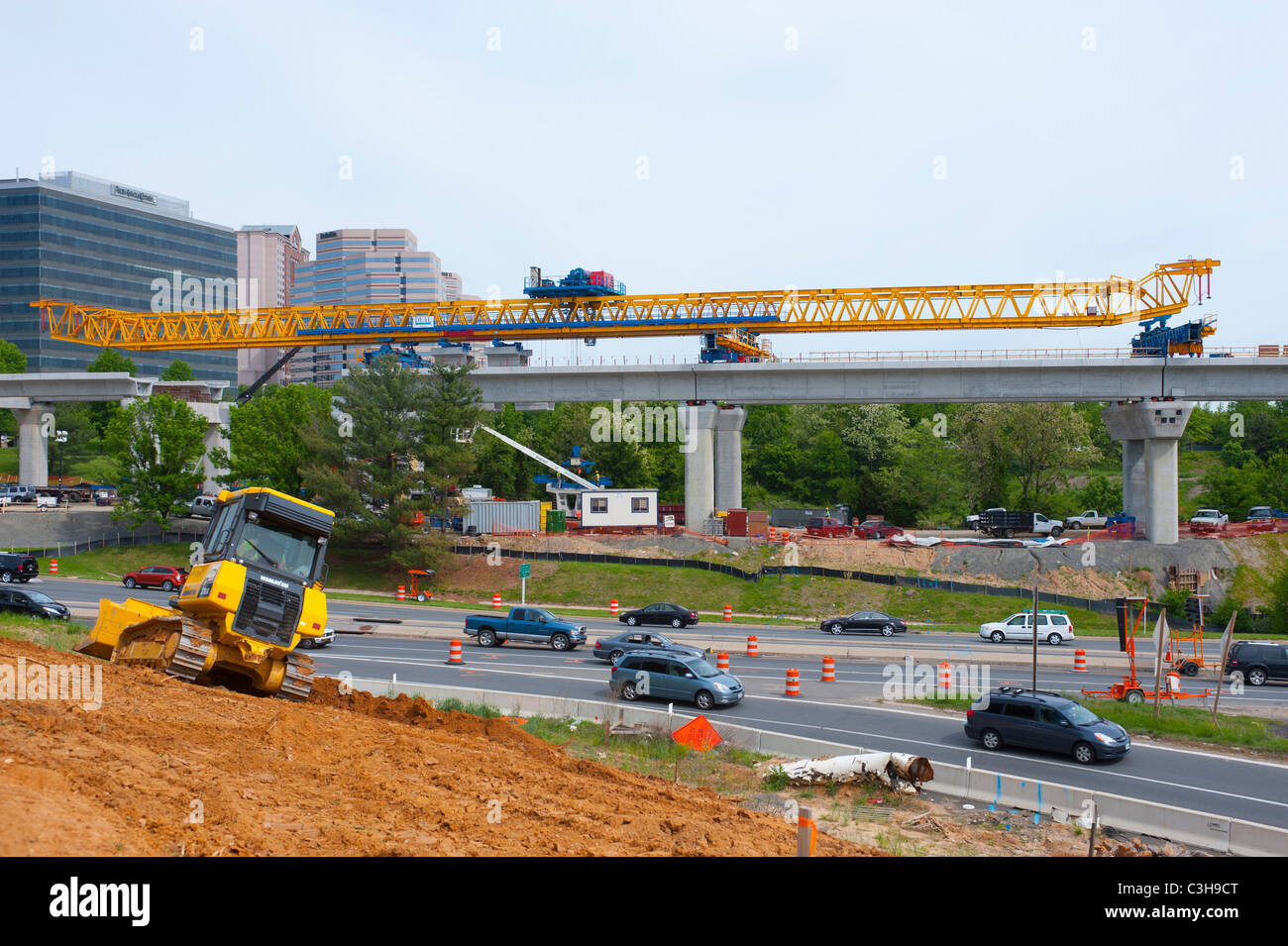 Mass Transit Light Rail in costruzione presso Tysons Corner Virginia VA trasporto pubico alla metropolitana Foto Stock
