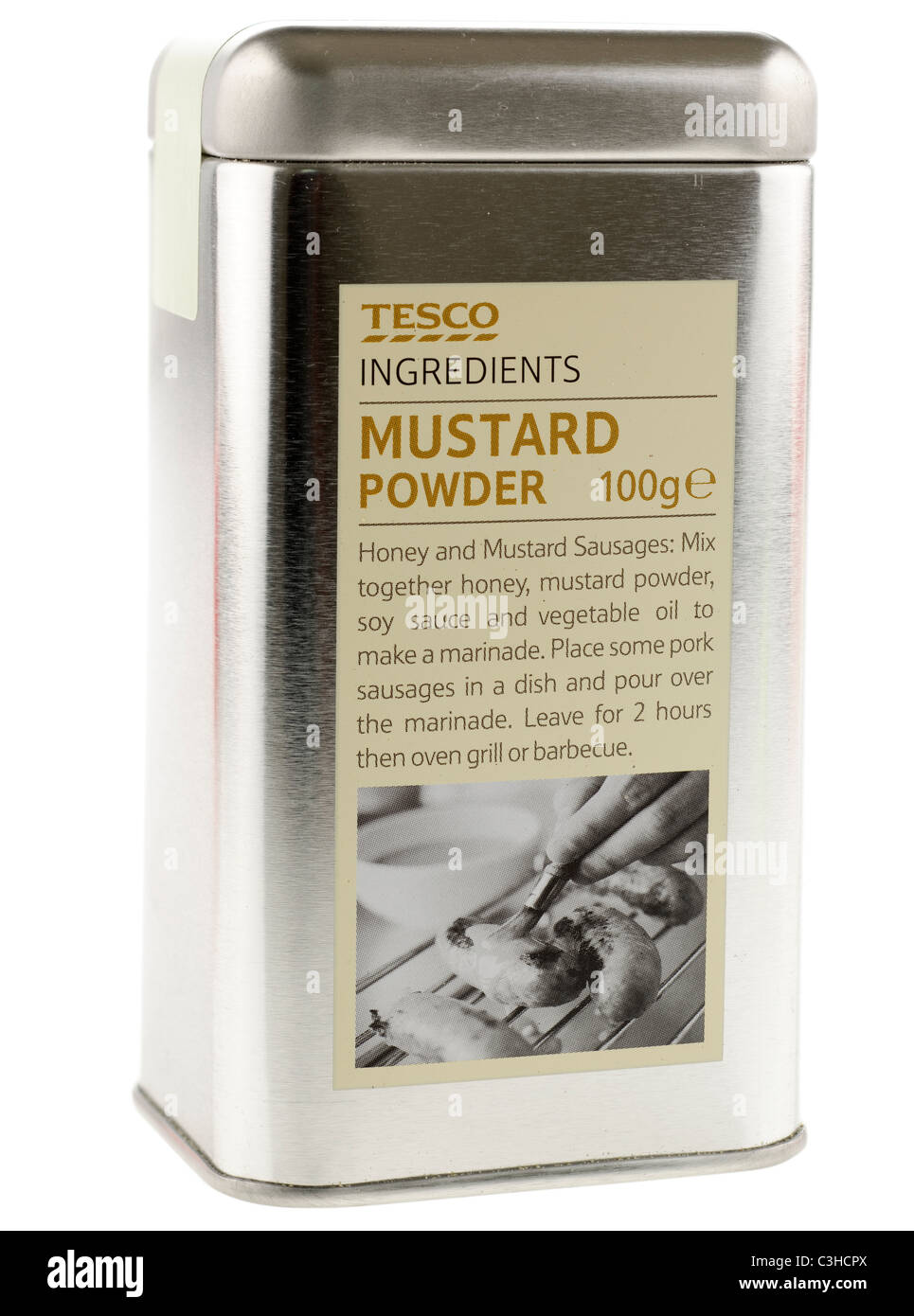 Lo stagno di ingredienti Tesco mostarda in polvere con ricetta Foto Stock