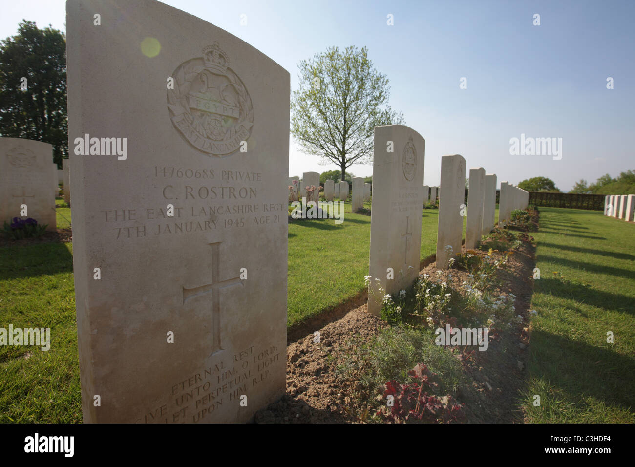 Commonwealth War Graves Commissione cimitero dei caduti durante la seconda guerra mondiale a Hotton, Belgio. Foto Stock